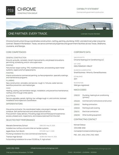 Preview of the Chrome Construction Group capability statement